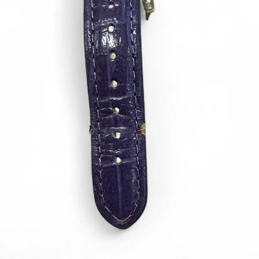 Vintage rectangle quartz watch purple crocodile pattern‎ leather rhinestone